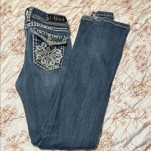 L.A. Idol Women's Blue Boot Cut Jeans with Embellished Pockets